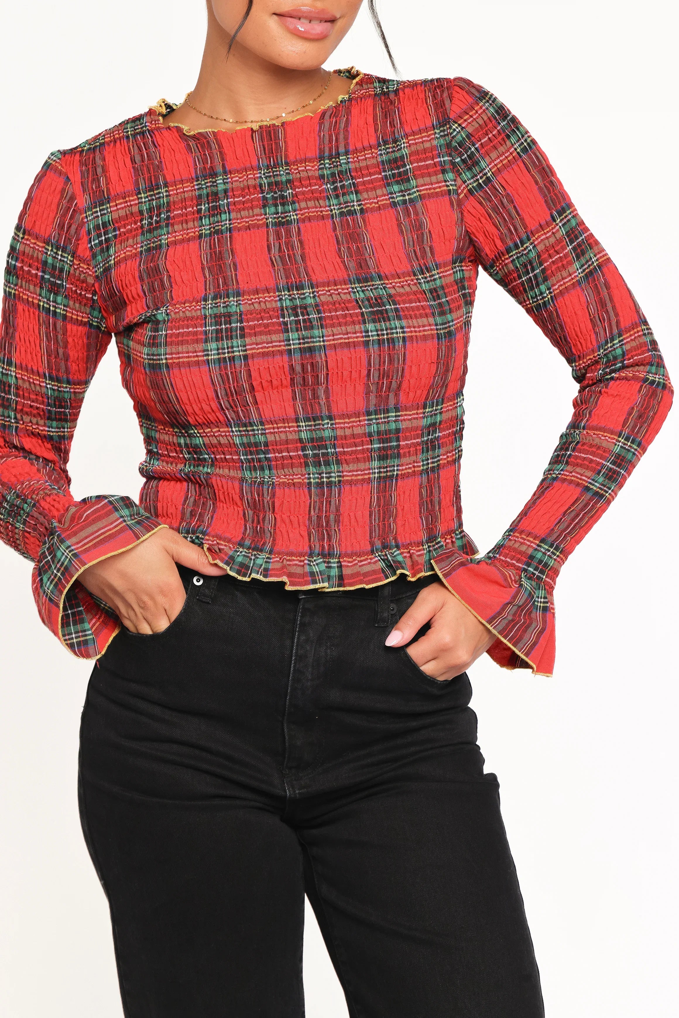 Lillee Ruched Top Red Plaid