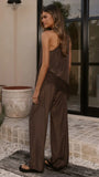 Baela One Shoulder Top Pants Set Chocolate