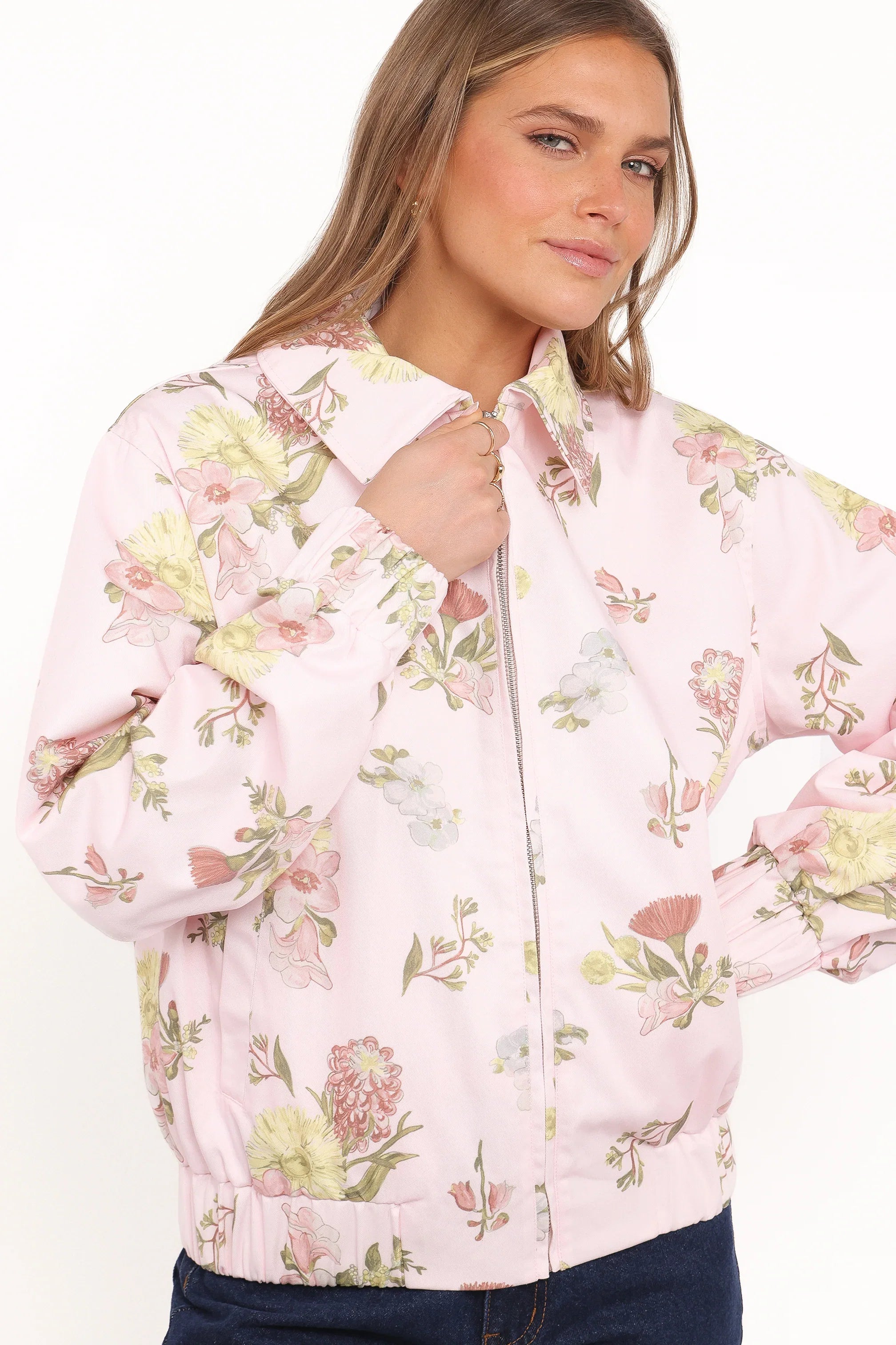 Calvin Floral Twill Zip Jacket Pale Pink Floral