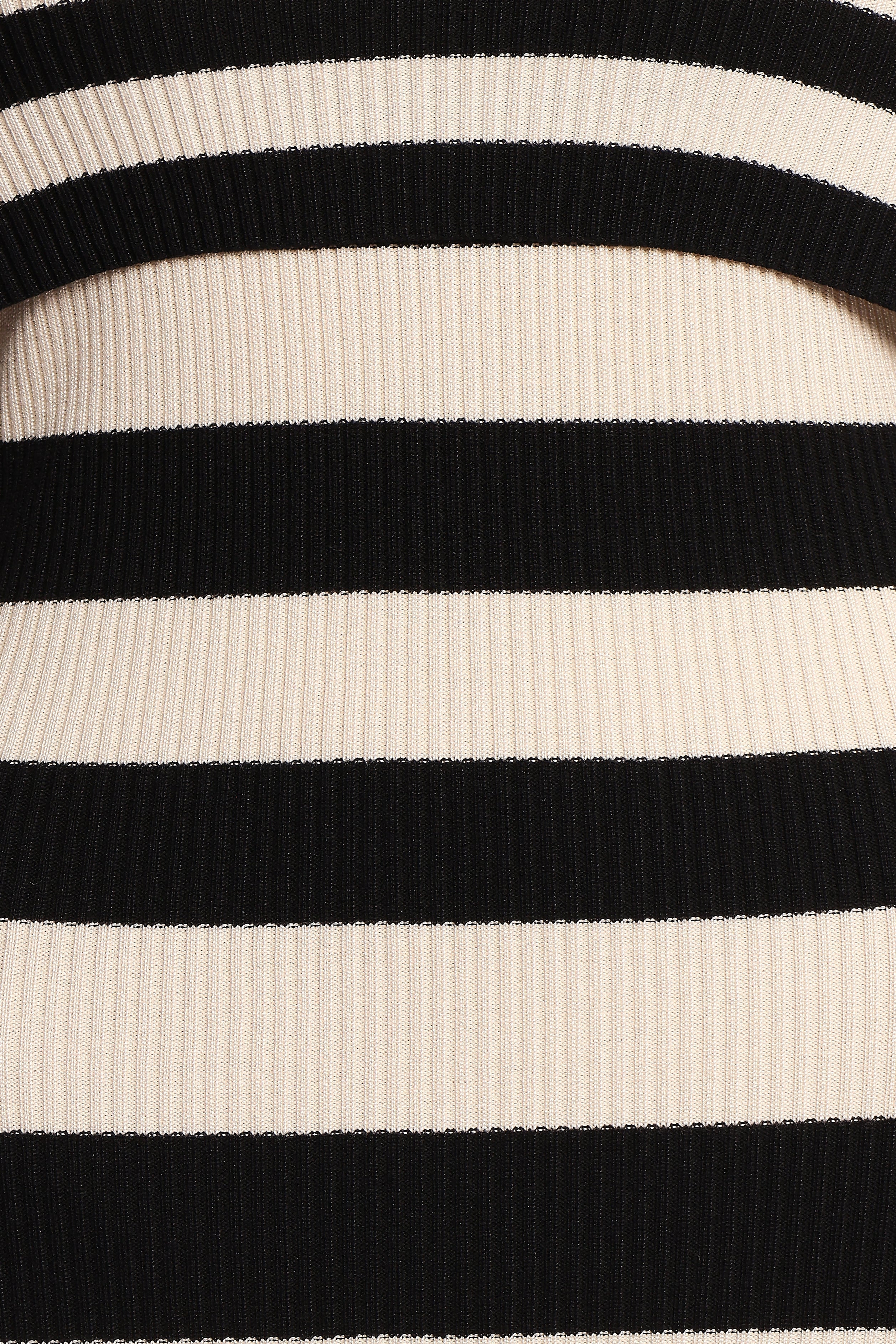 Banks Off Shoulder Knit Dress Black Cream Stripe