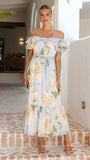 Chase Off Shoulder Maxi Dress Blue Peach Floral