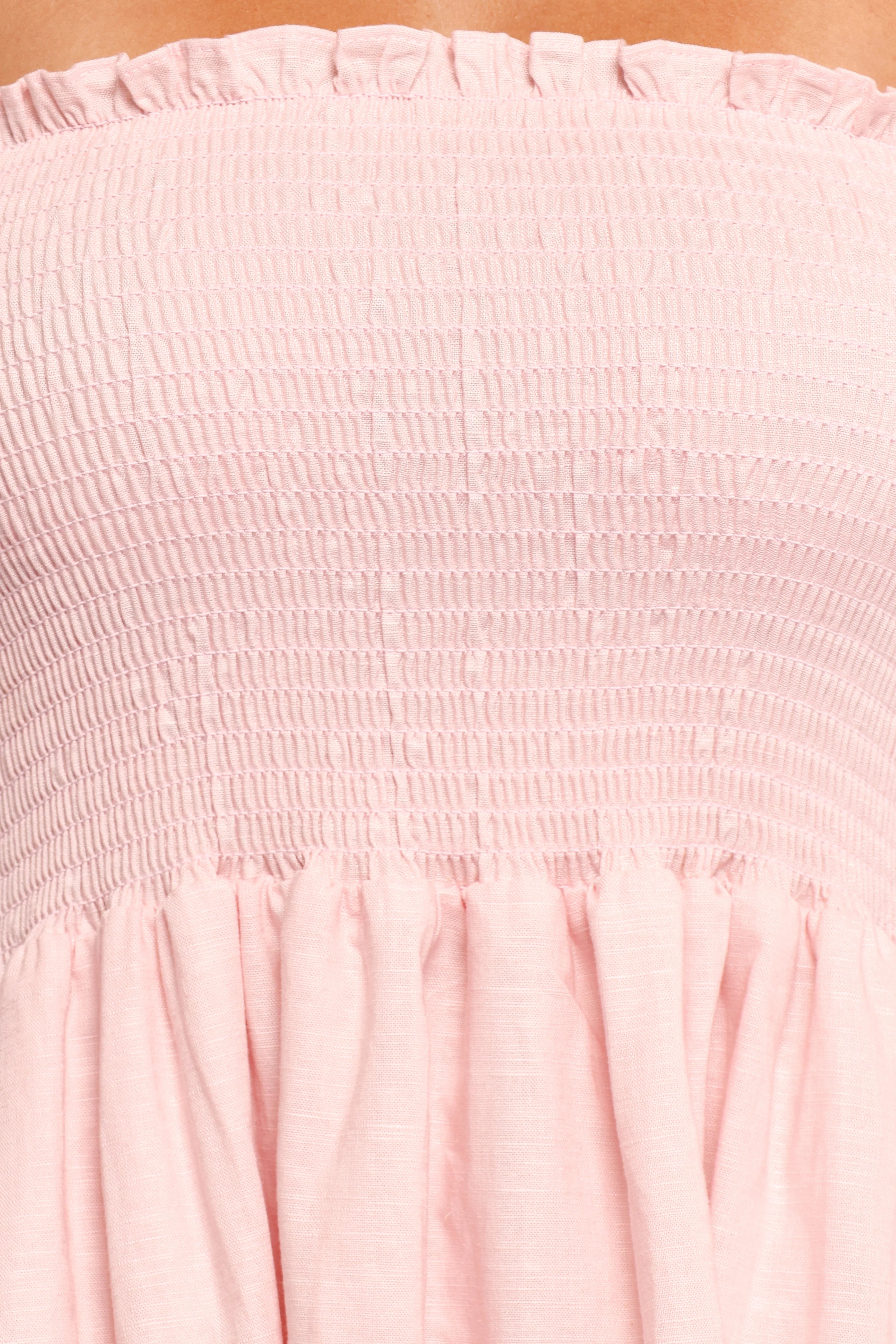 Domenica Shirred Long Sleeve Midi Dress Pink