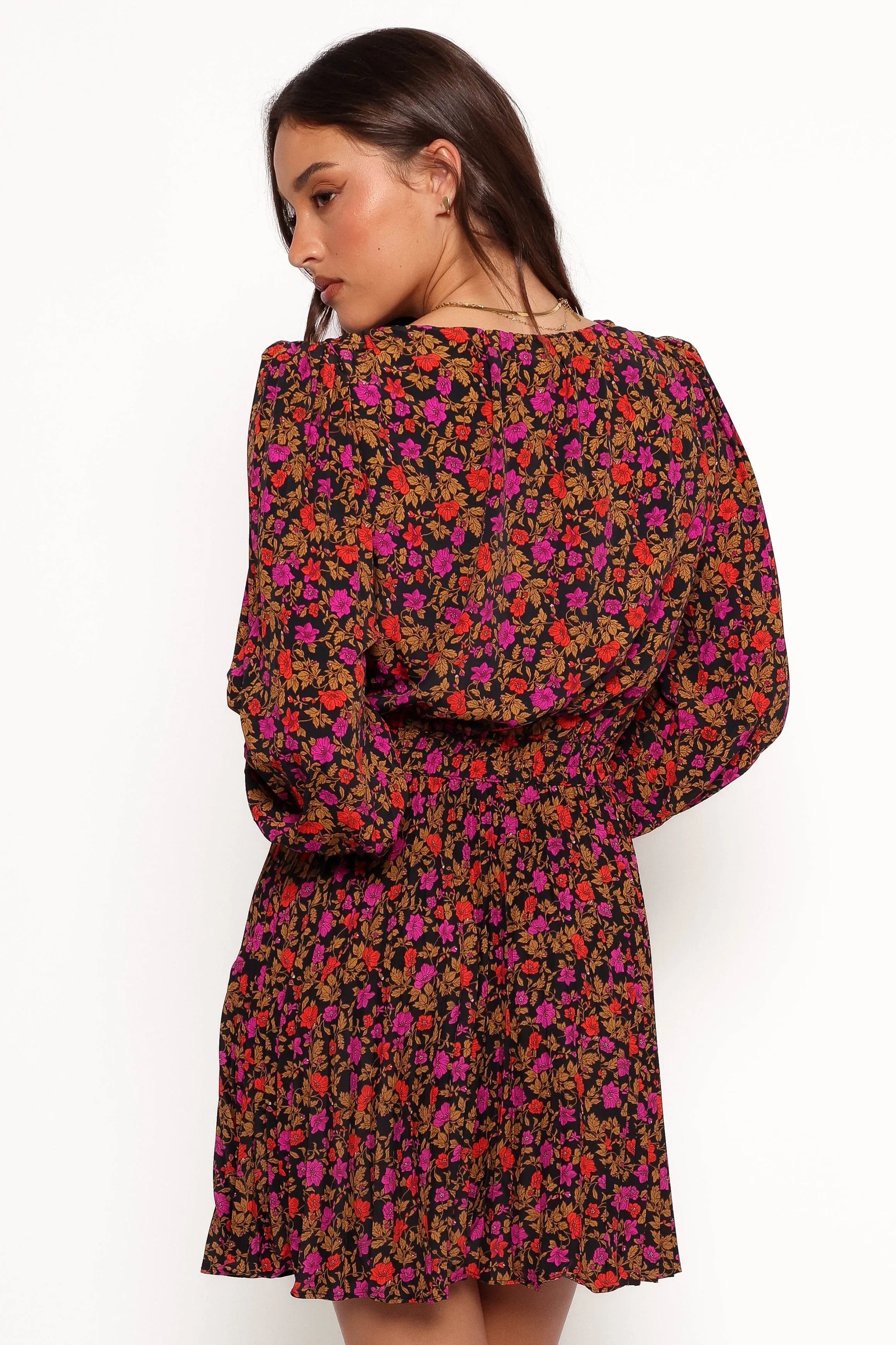 Zephyr Long Sleeve Mini Dress Black Magenta