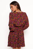 Zephyr Long Sleeve Mini Dress Black Magenta