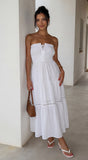 Sunbeam Tiered Lace Strapless Maxi Dress White