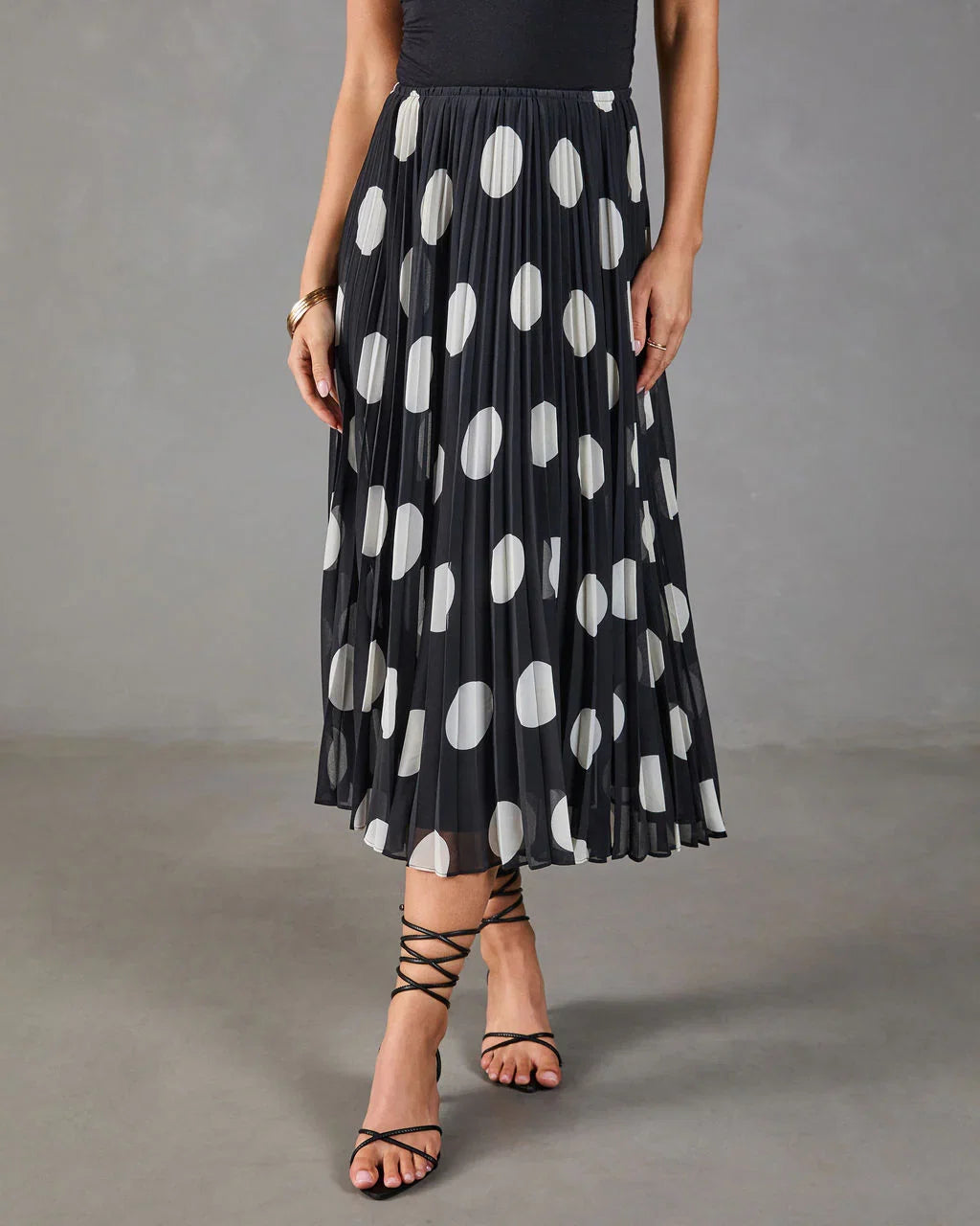 Evening Icon Pleated Polka Dot Midi Skirt
