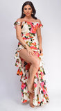 Eivissa Floral Off Shoulder Ruffle Tier Maxi Dress Ivory
