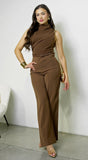 Rhen Asymmetric Draped Jumpsuit Brown