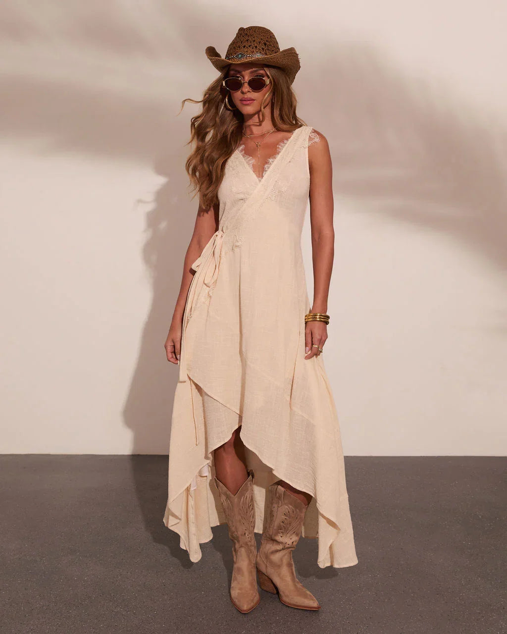 Sunset Voltage Wrap Tie Asymmetric Tunic Top