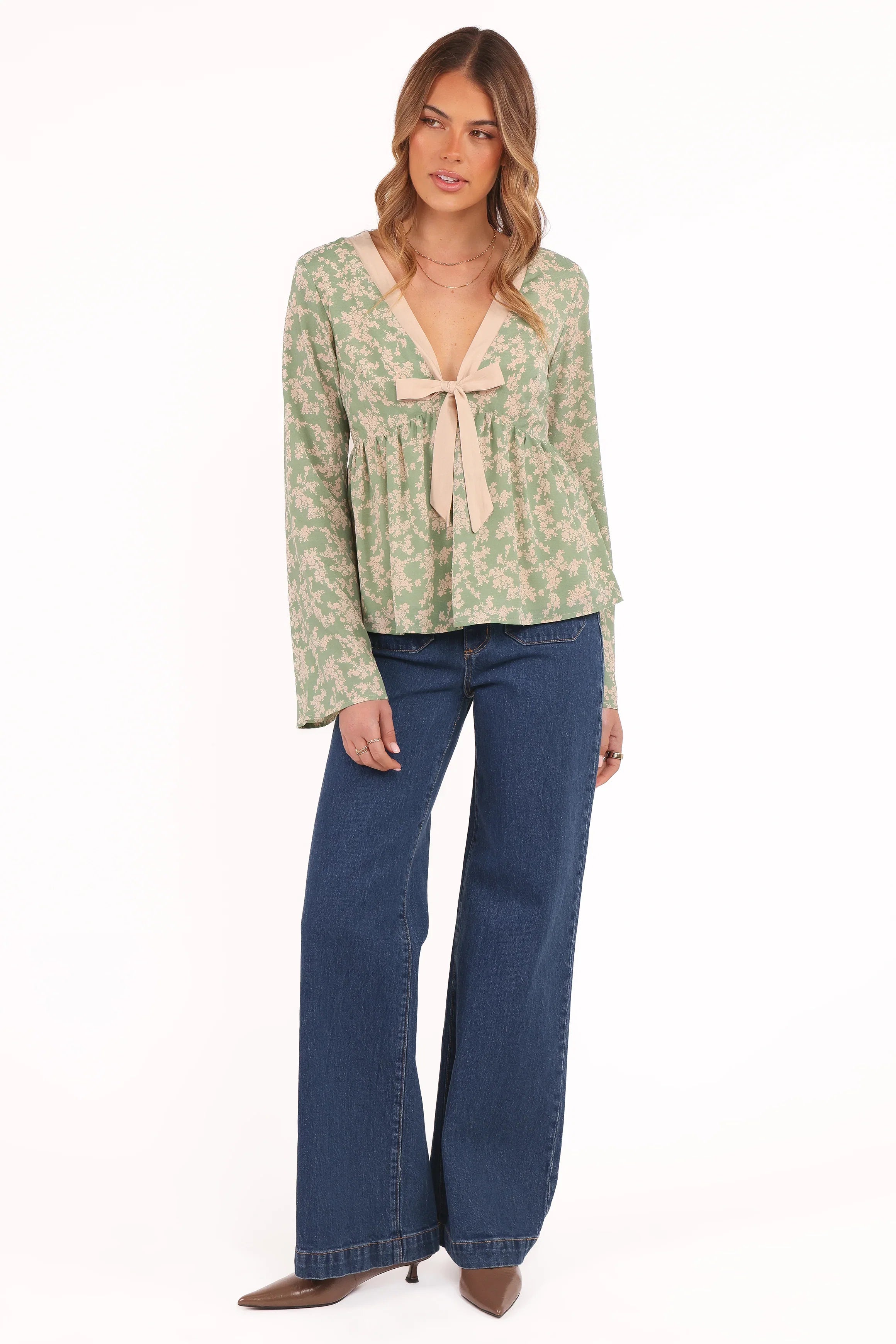 Reeva Long Sleeve Top Green Floral