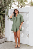 Kiya Drop Waist Romper Palm Green