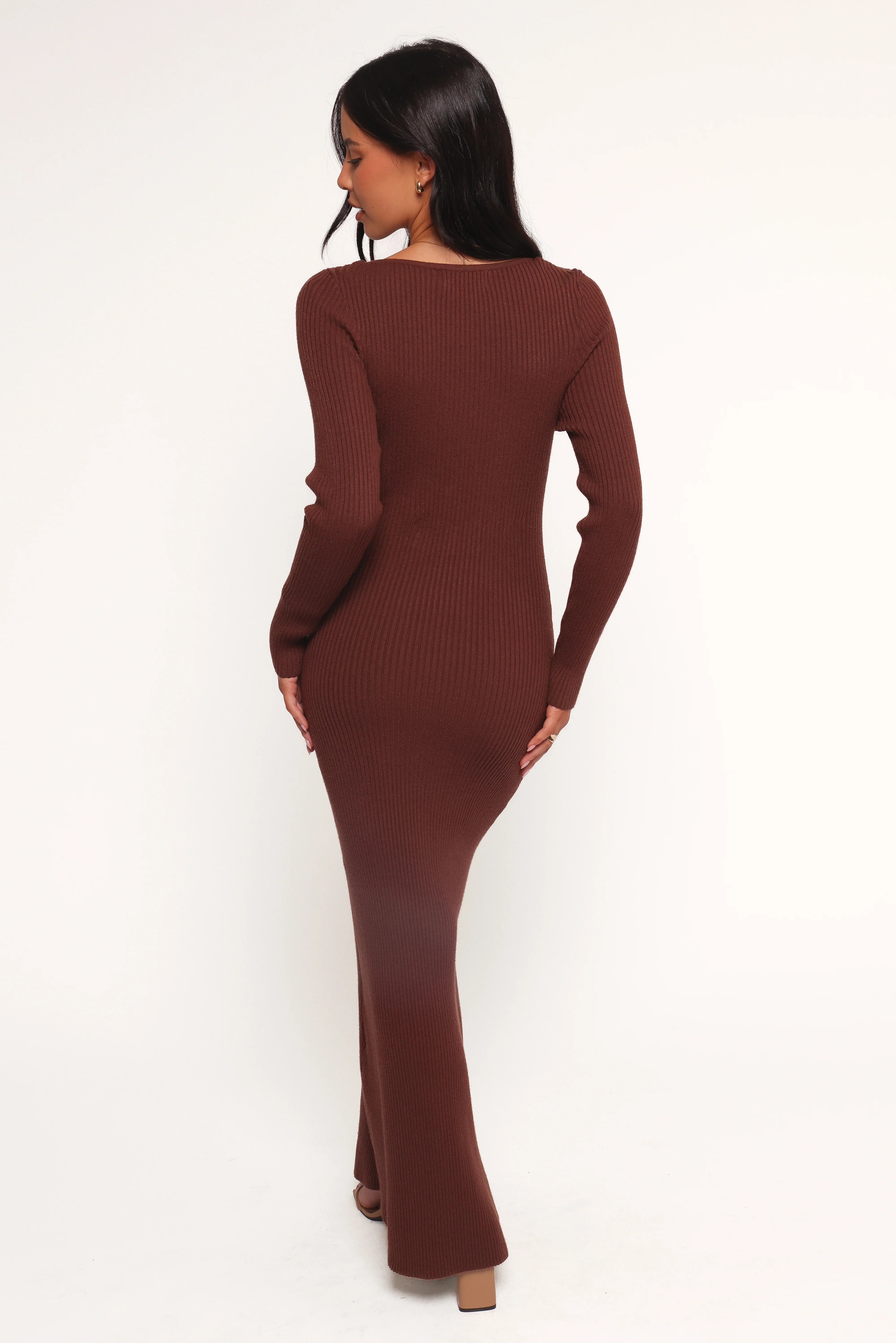 Marshall Button Through Knit Maxi Dress Chocolate