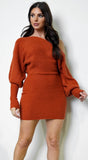 Moscow Off Shoulder Sweater Mini Dress Rust