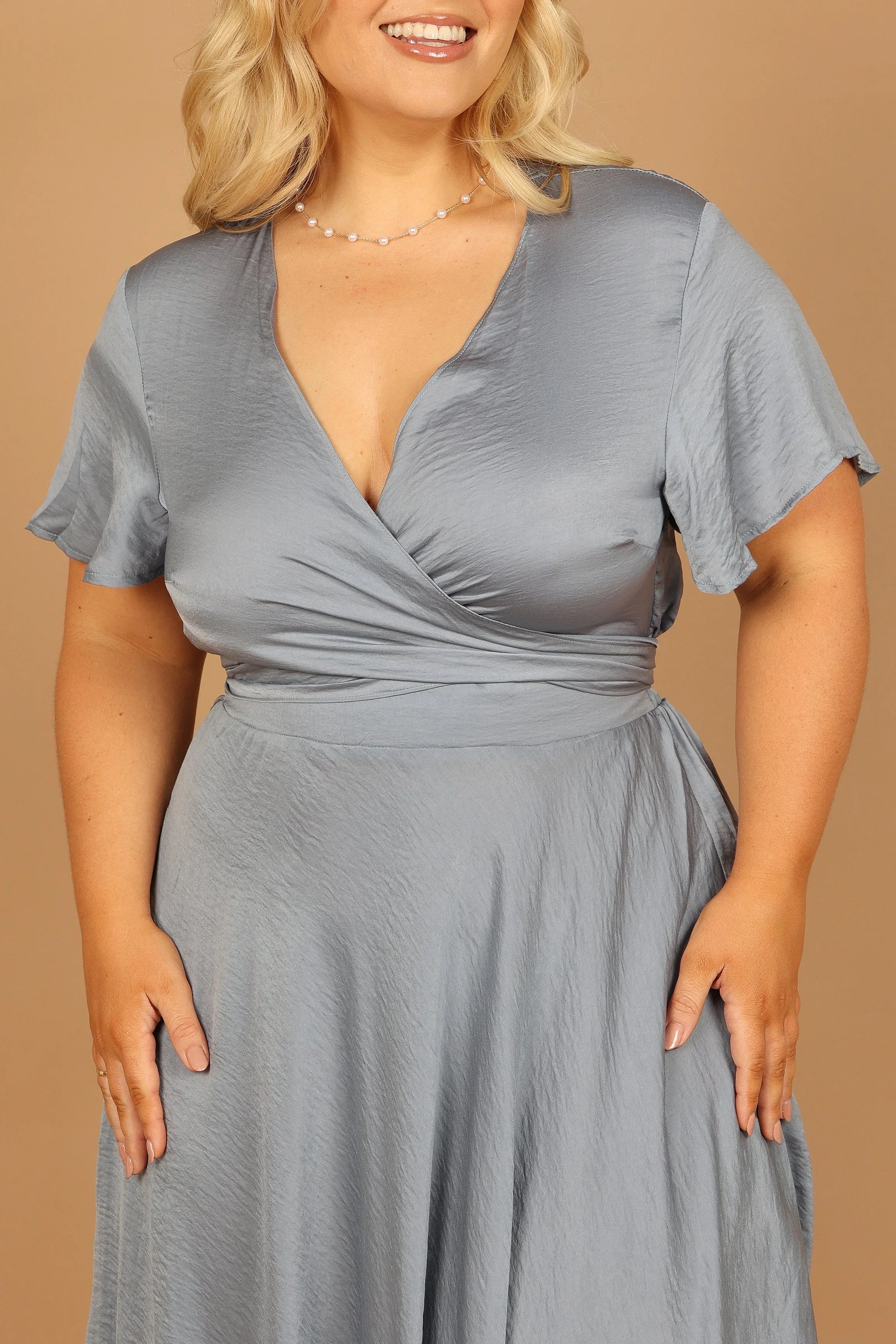 Amanda Hi Lo Tie Front Dress Blue