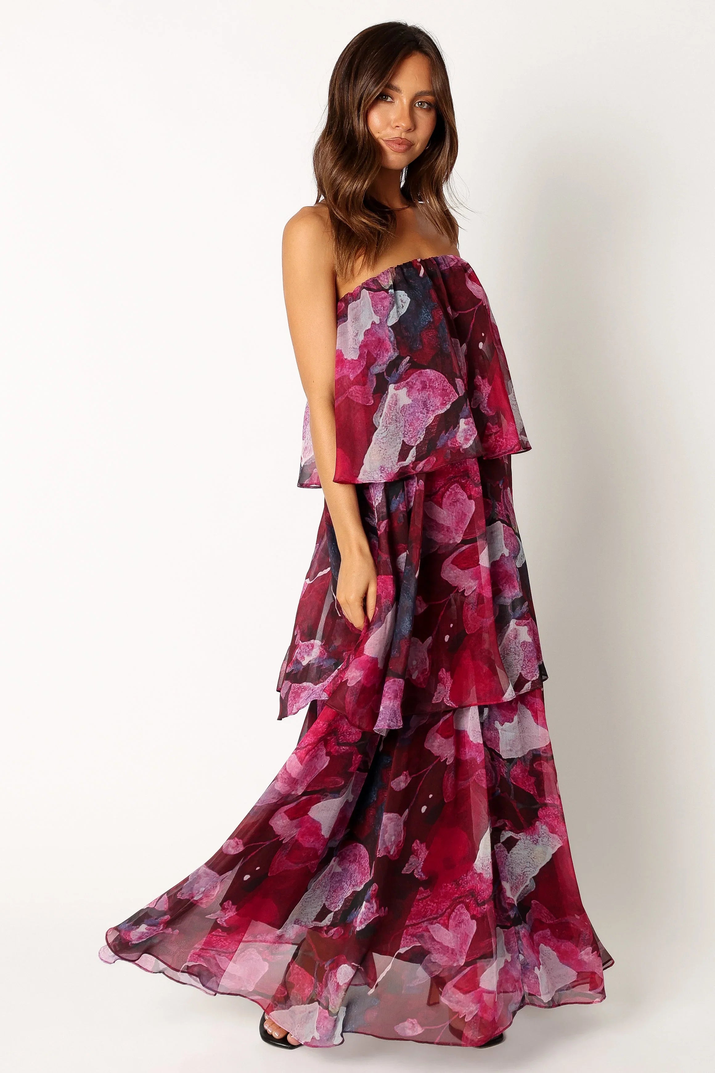 Bloom Strapless Maxi Dress Purple Floral