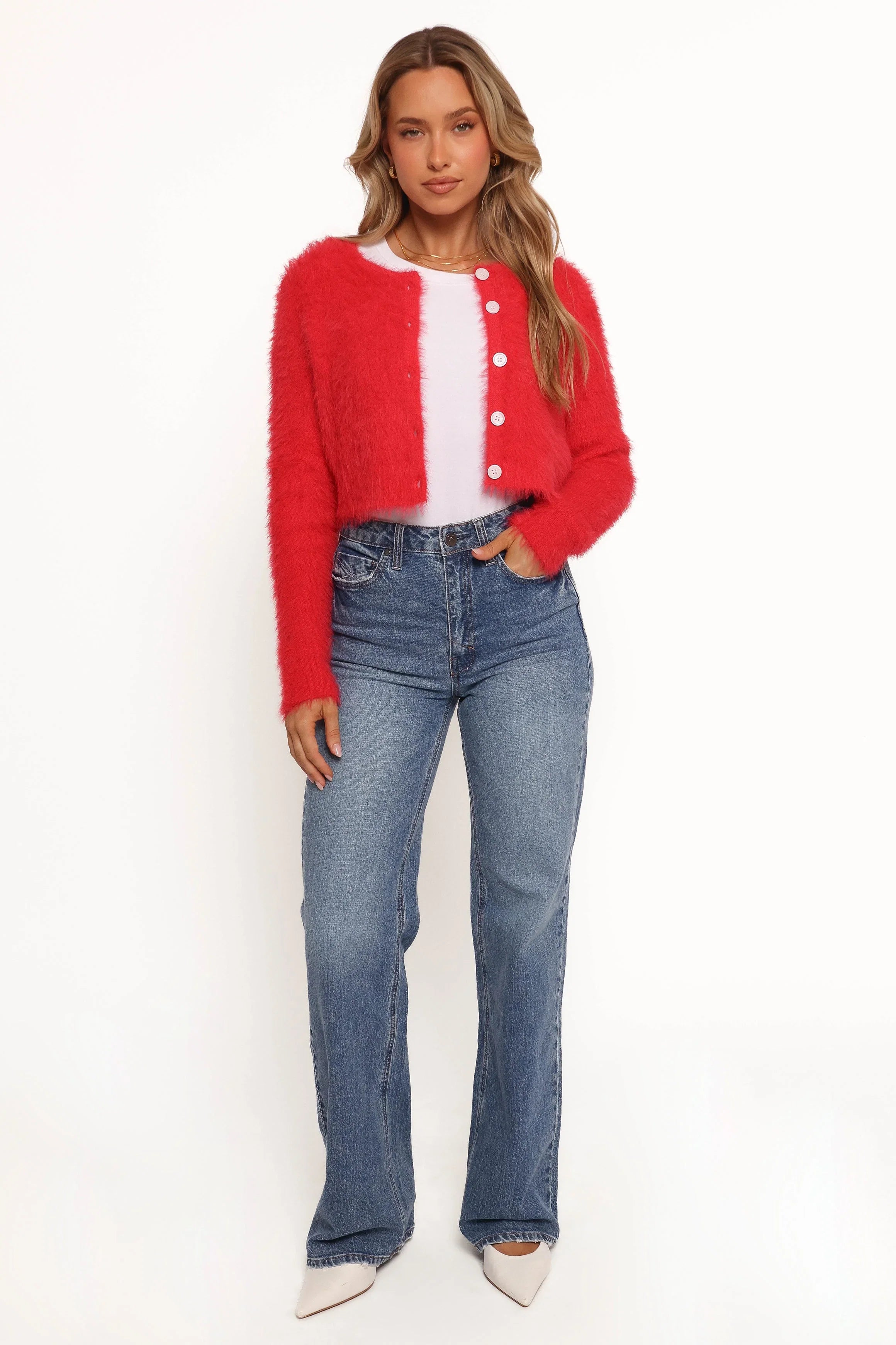 Tavan Crop Button Front Cardigan Red