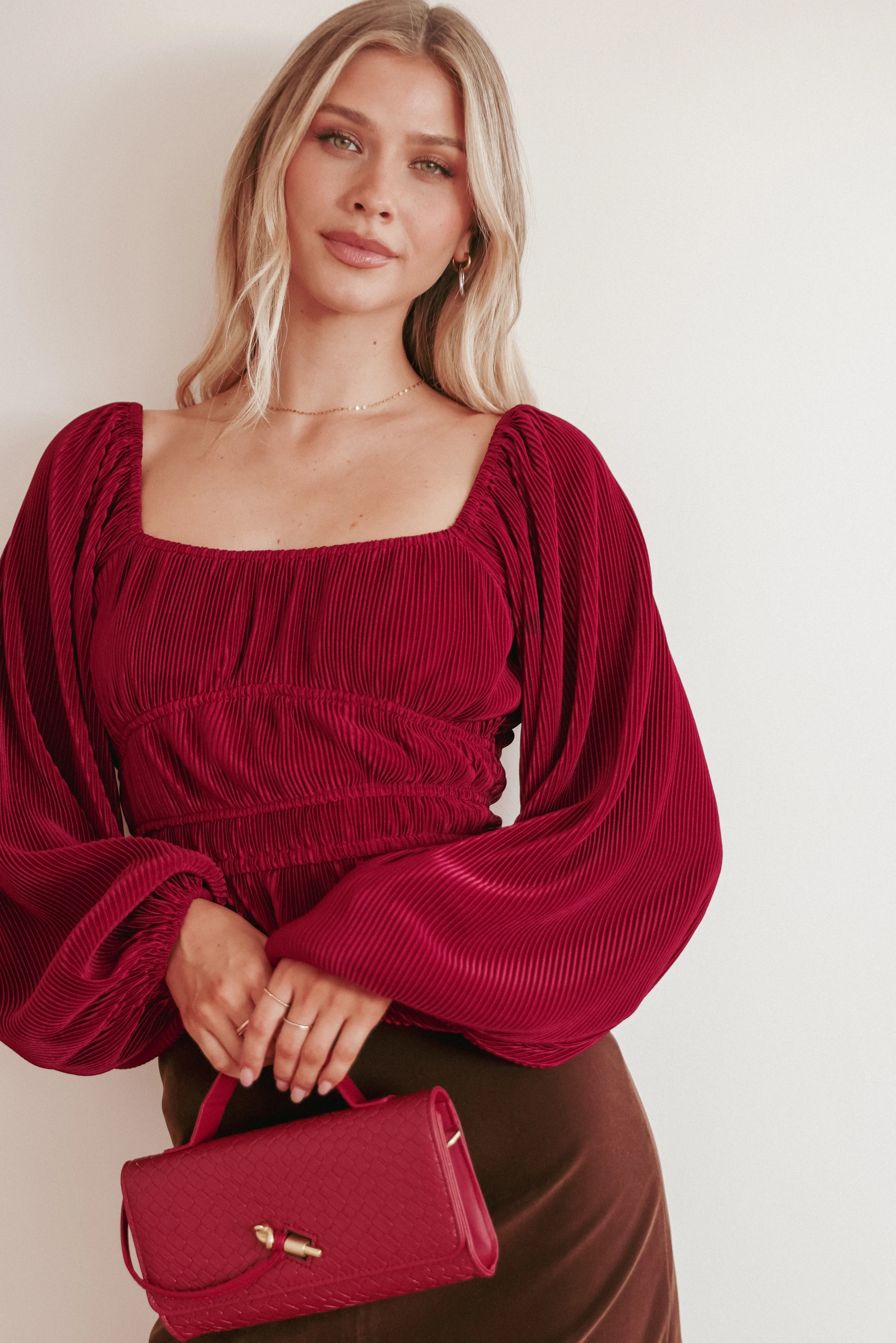 Ceppia Plisse Top Burgundy