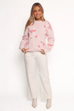 Carrington Bow Print Knit Sweater Pink