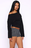 Falling For Him Cinched Waist Off Shoulder Long Sleeve Top Black