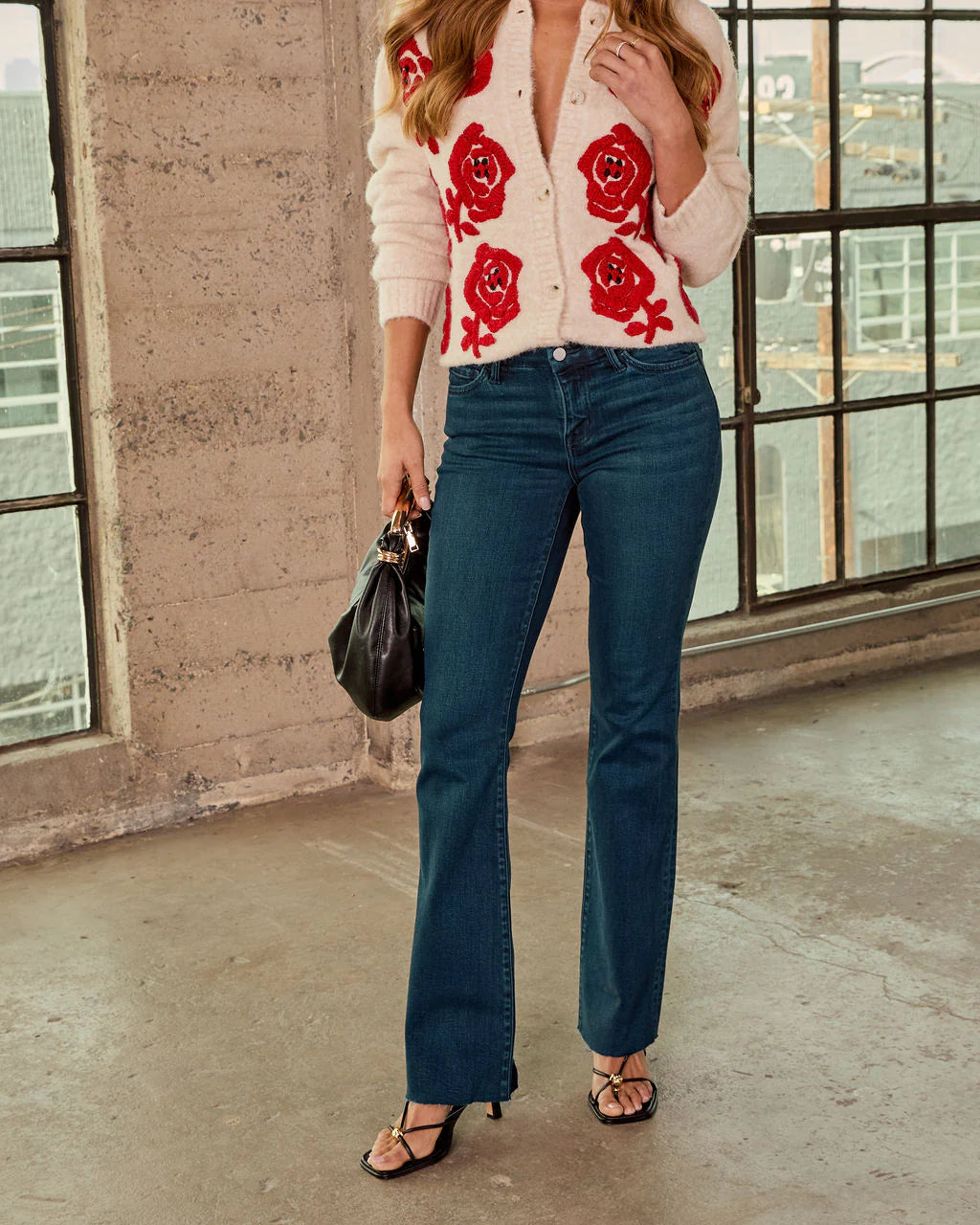 Caulette Super Stretch Mid Rise Flare Leg Jeans