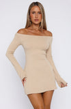 Im Not Yours Long Sleeve Mini Dress Beige