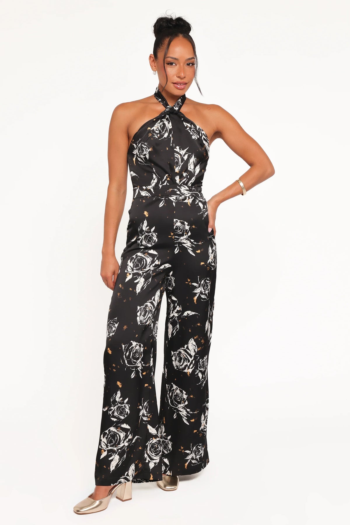 Raelynn Halter Jumpsuit Black Floral