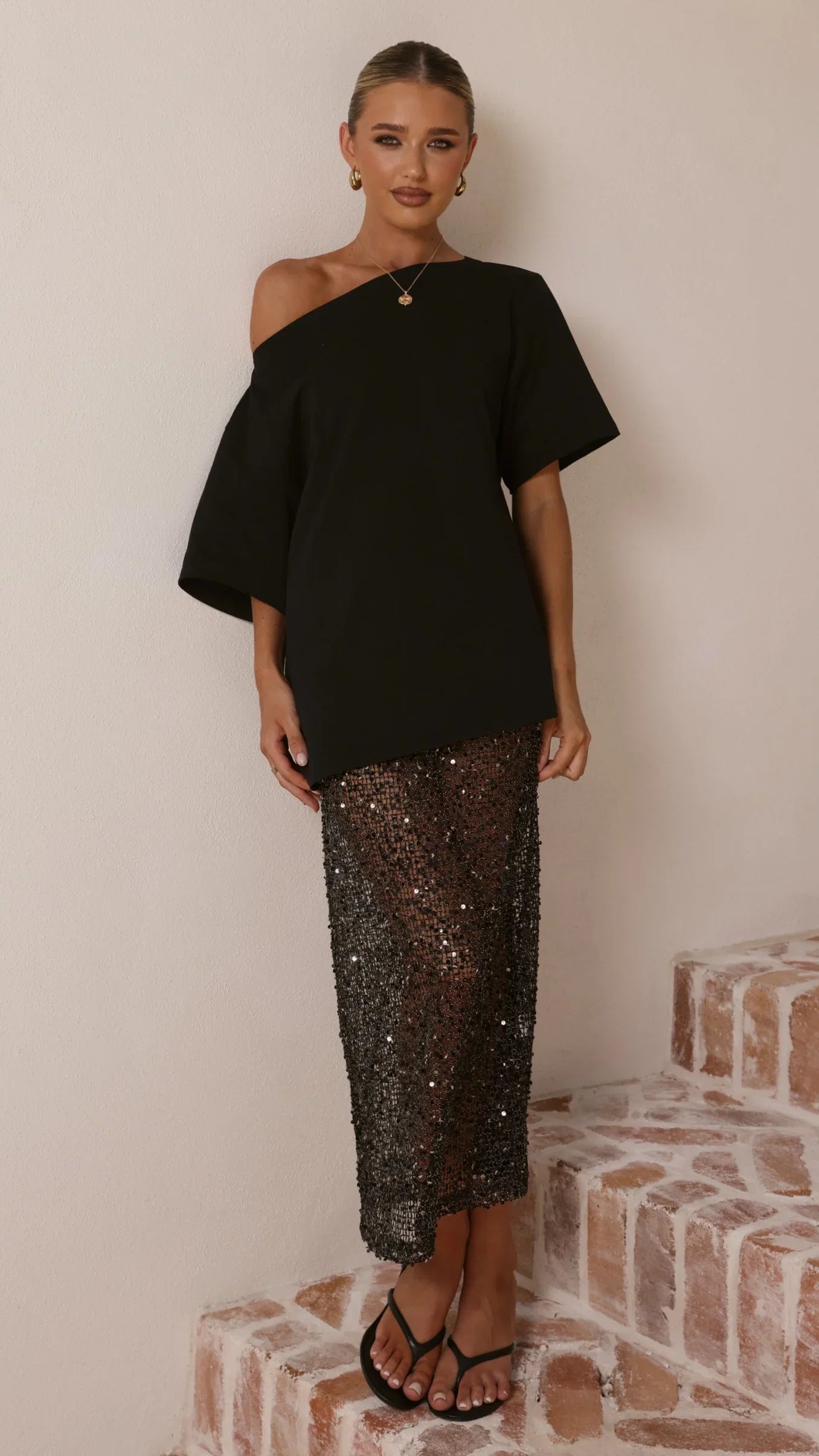 Verlo Sequins Maxi Skirt Black