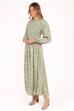 Ashara Long Sleeve Midi Dress Green Floral