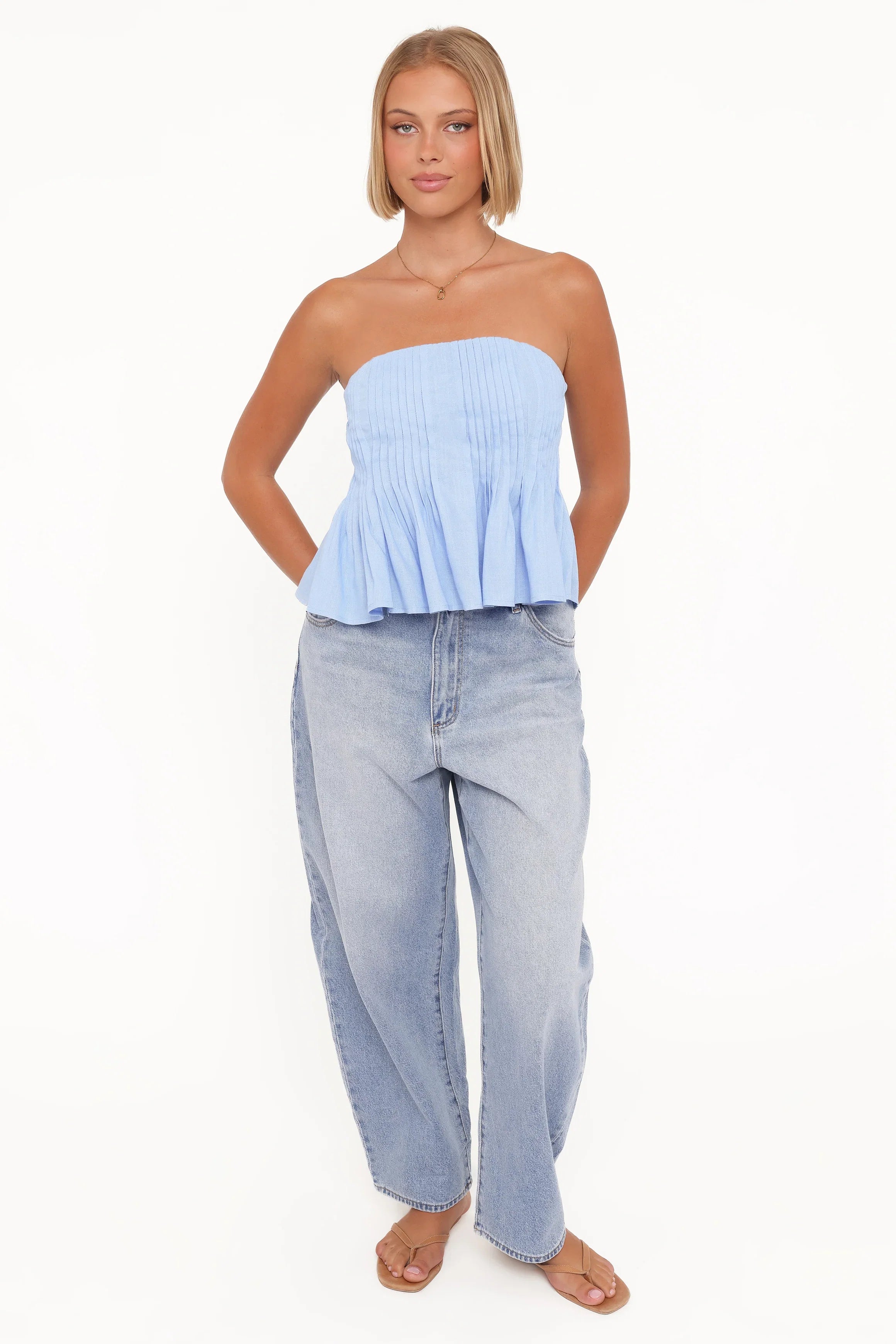 Cagnes Strapless Peplum Top Blue