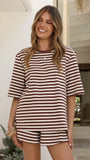 Bobby Crew Neck Tee Chocolate Stripe