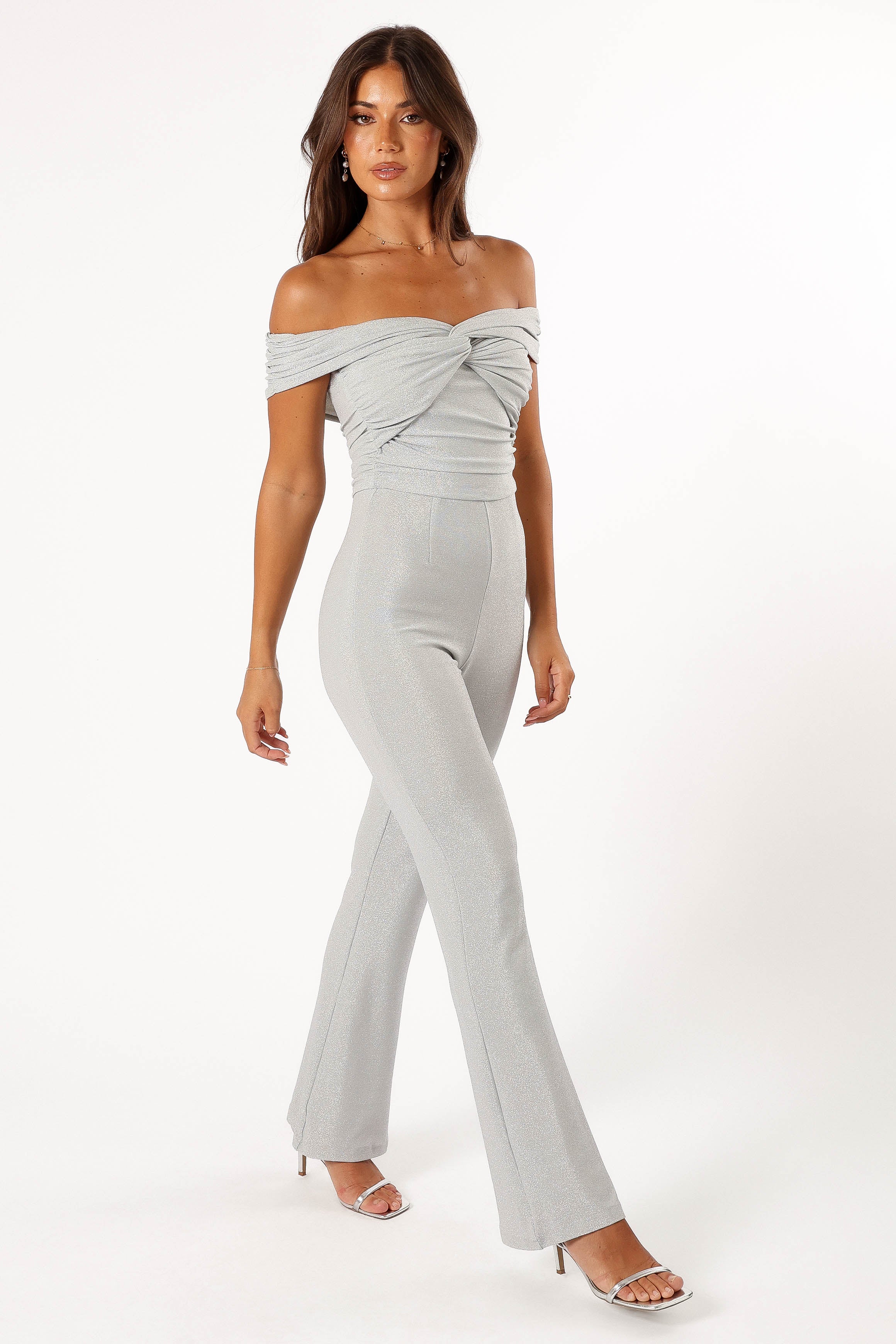 Sharnie Off Shoulder Jumpsuit Silver