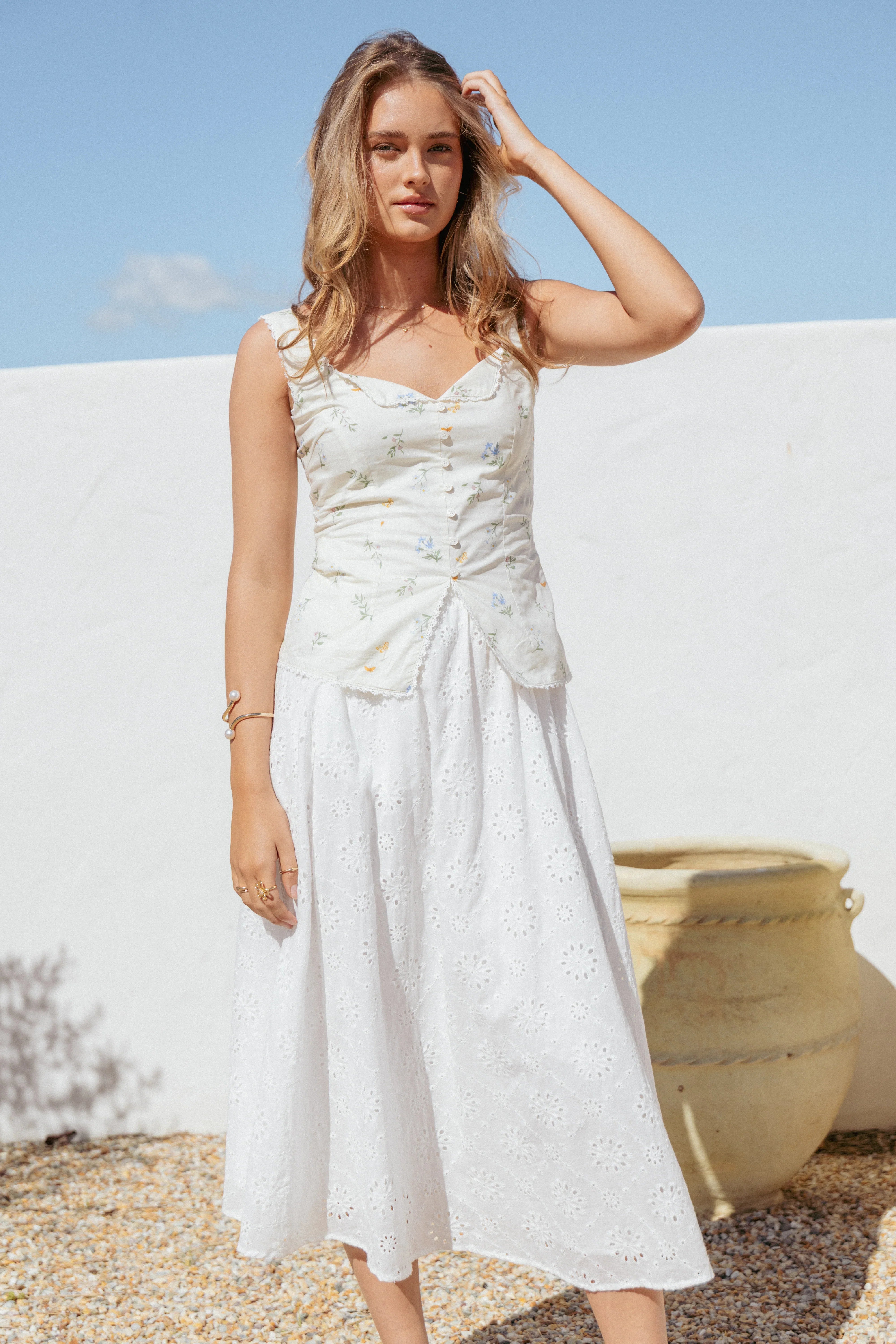 Sinead Eyelet Maxi Skirt White