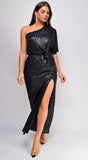 Ever One Shoulder Sequin Maxi Dress Black