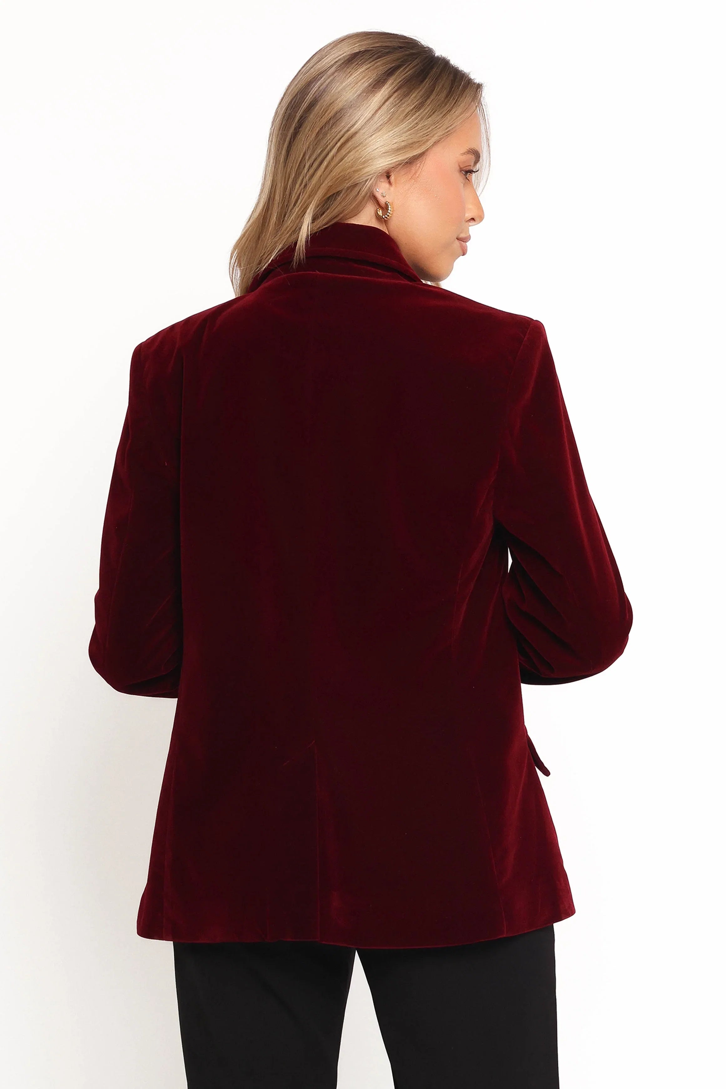 Zpya Single Button Velvet Blazer Berry