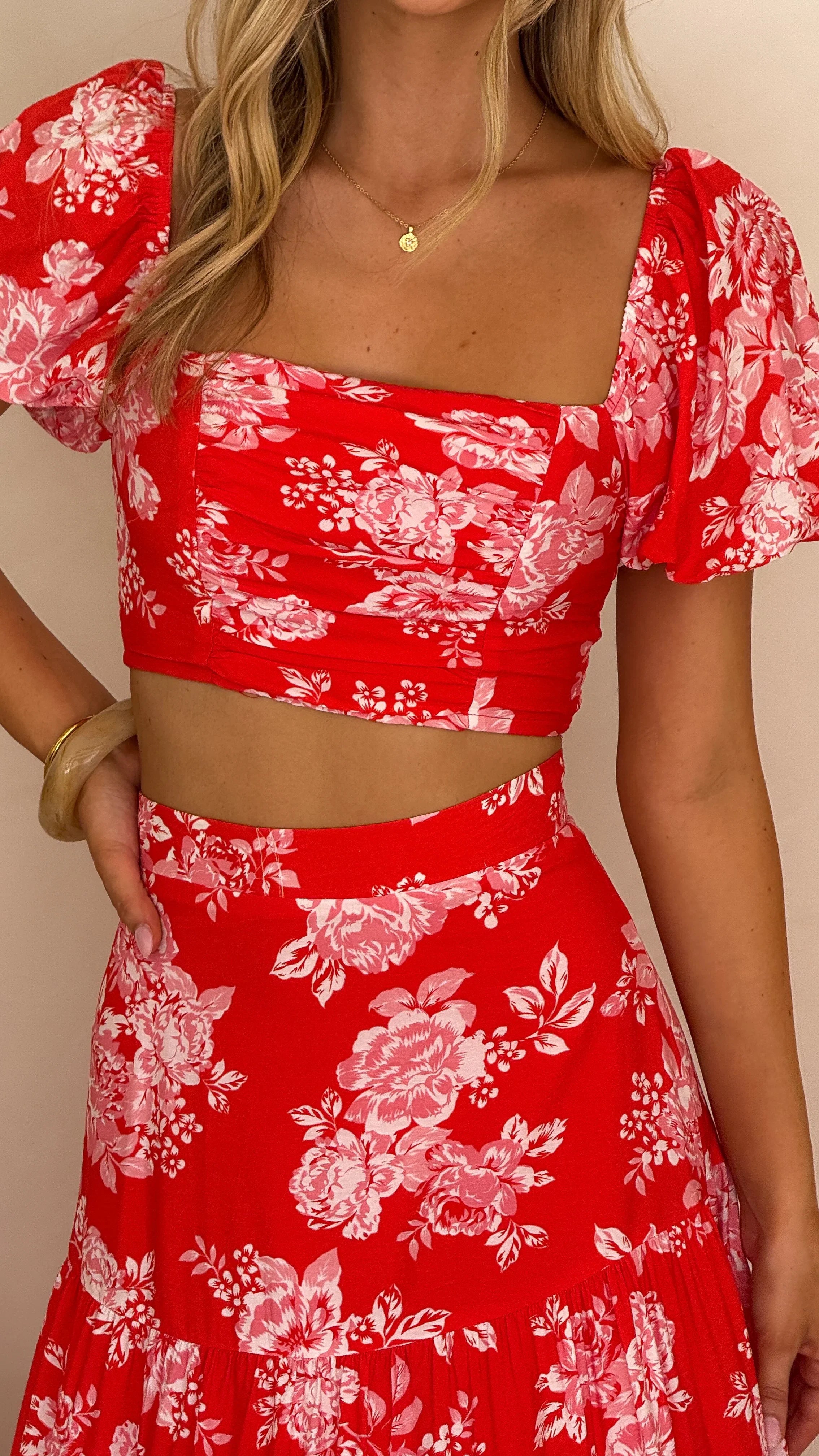 Calla Top and Maxi Skirt Set Red Floral