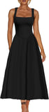 A Line Maxi Dress Smocked Ruffle Flowy Casual Long Dresses