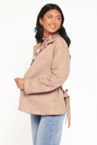 Nelly Faux Suede Cropped Trench Coat Mushroom