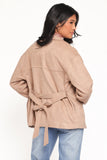 Nelly Faux Suede Cropped Trench Coat Mushroom
