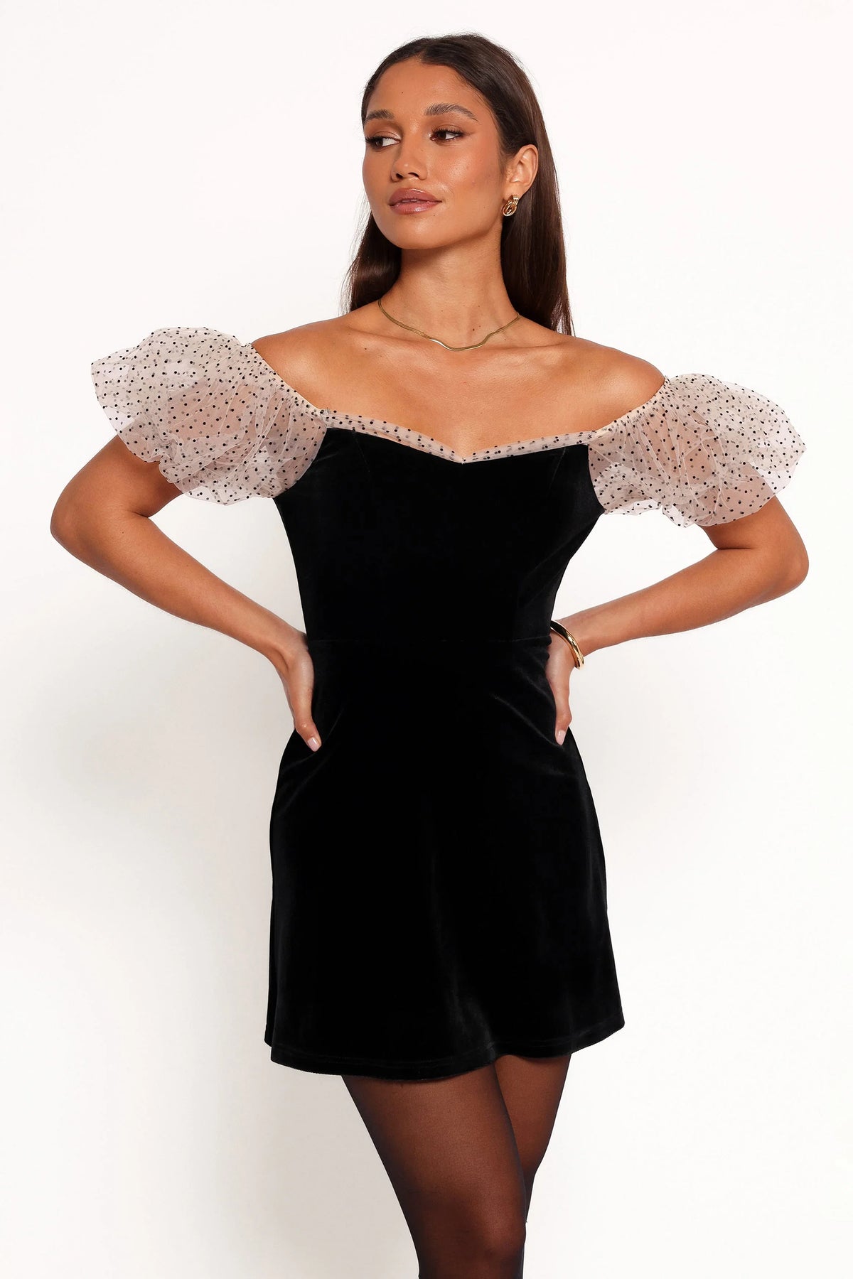 Ennette Velvet Mini Dress Black