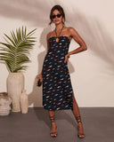 Marine Muse Fish Print Halter Neck Midi Dress
