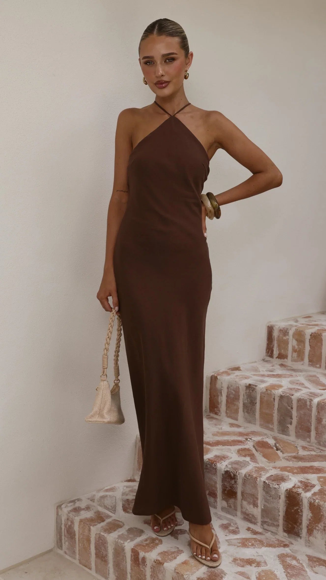 Chiara Linen Maxi Dress Chocolate