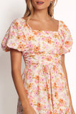 Clo Puff Sleeve Midi Dress Peach Floral
