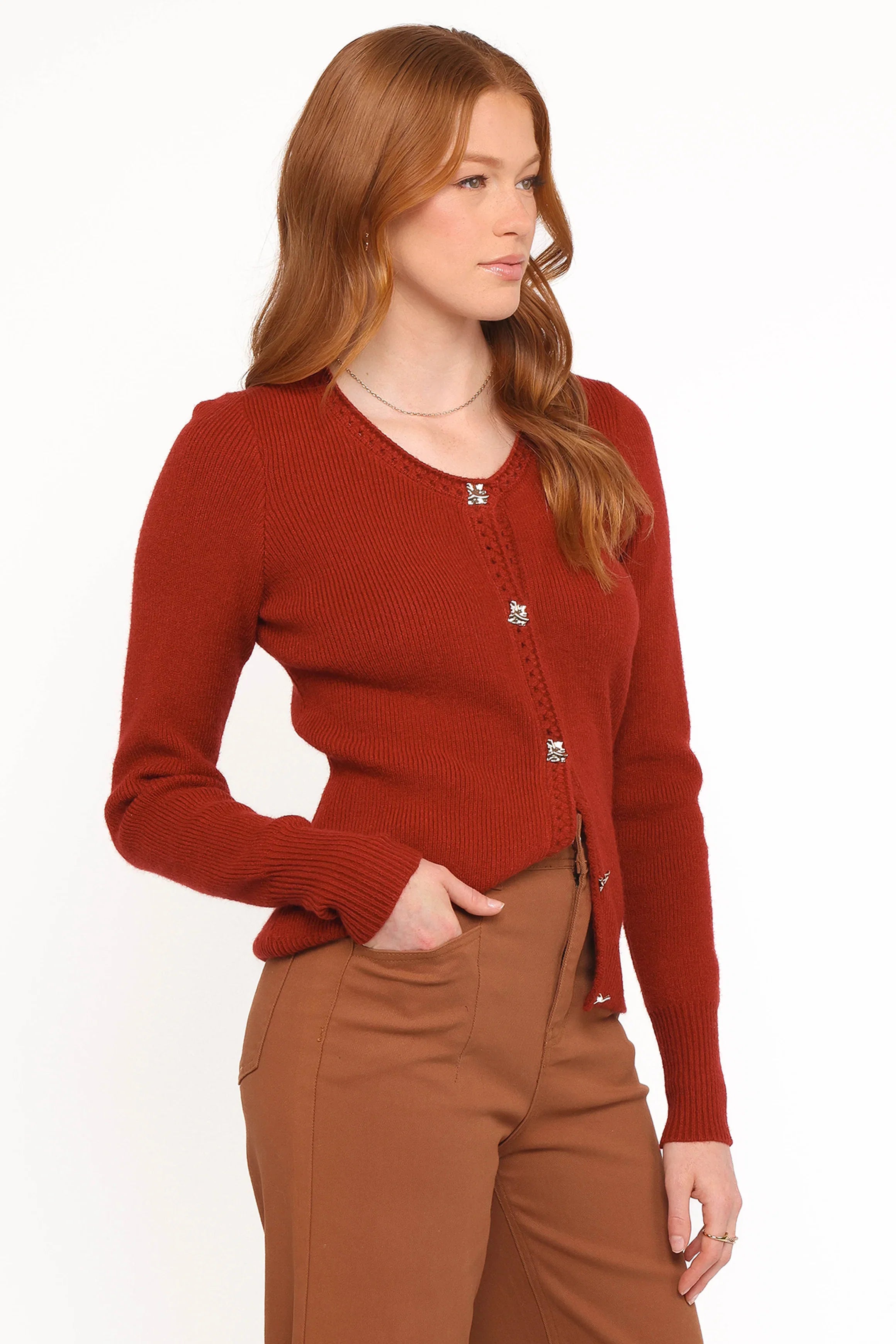 Quay Button Front Cardigan Red