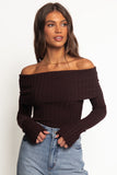Inora Off Shoulder Knit Top Chocolate
