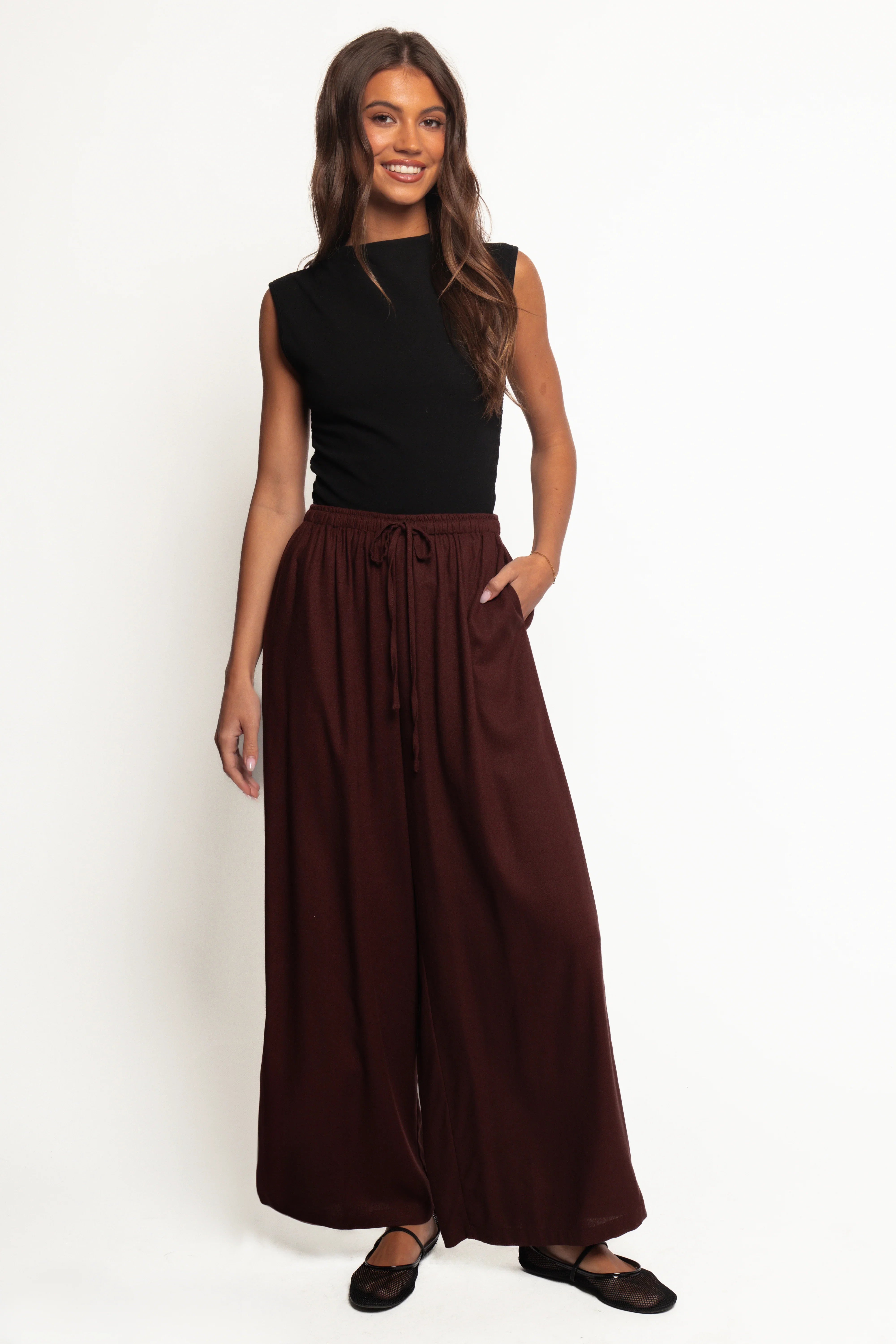 Zane Tie Waist Pant Chocolate
