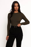 Aneesa Wide Rib Knit Top Dark Olive