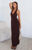 We All Want More Halter Neck Maxi Dress Chocolate