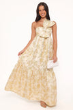 Betina Bow Front Maxi Dress Yellow Brocade