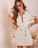 Eslie Floral Waist Tie Mini Shirt Dress