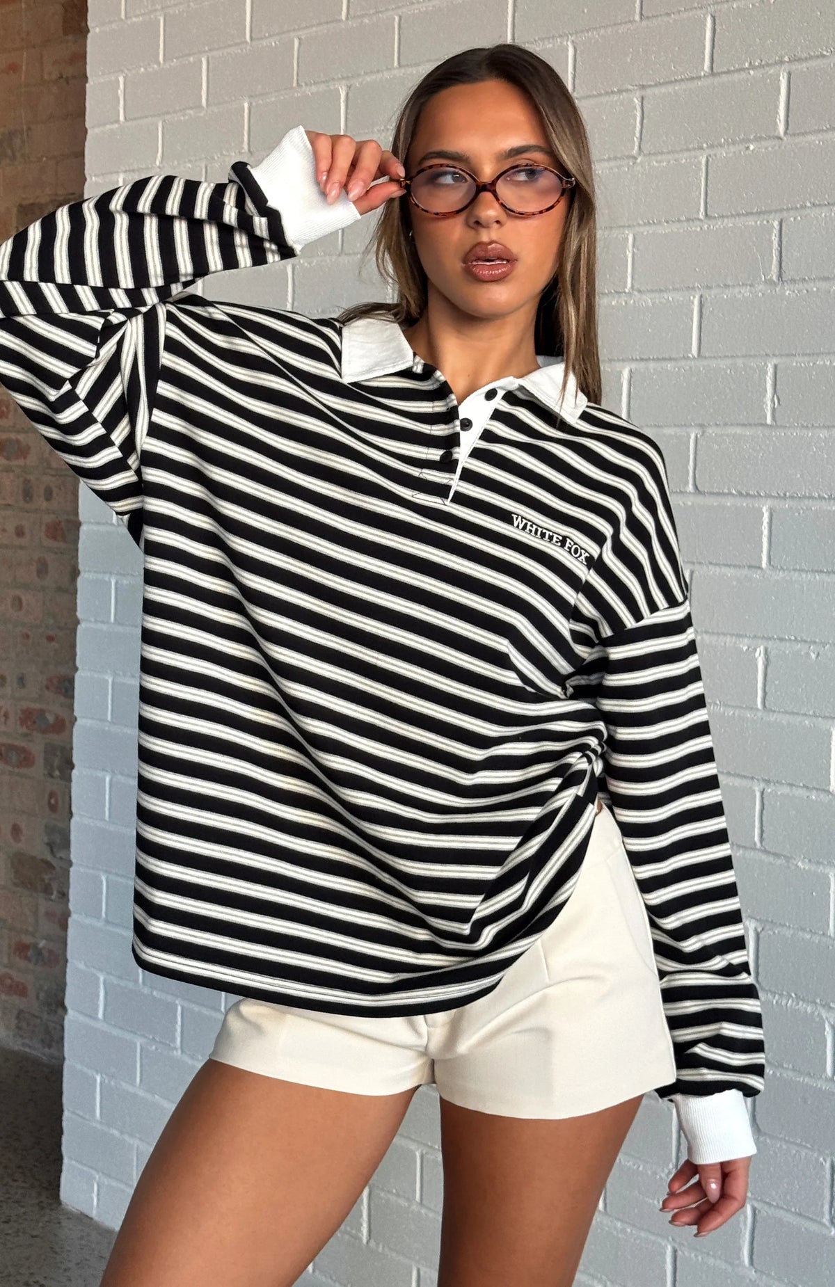 Out Again Long Sleeve Rugby Shirt Black Grey Stripe